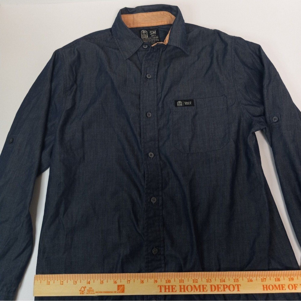 Taco Bell Long Sleeve Blue Uniform Shirt Small Orange Cuff inside